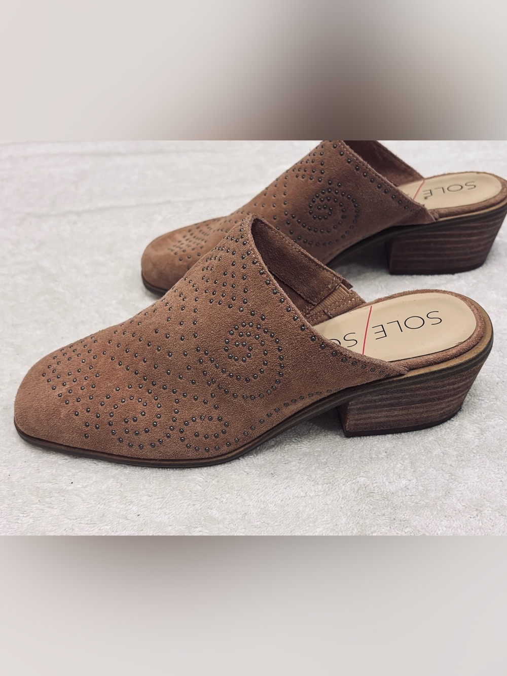 Brand New Soft Suede Slides By Sole Society - Size 8M - heel 2.5 inches - Box 22